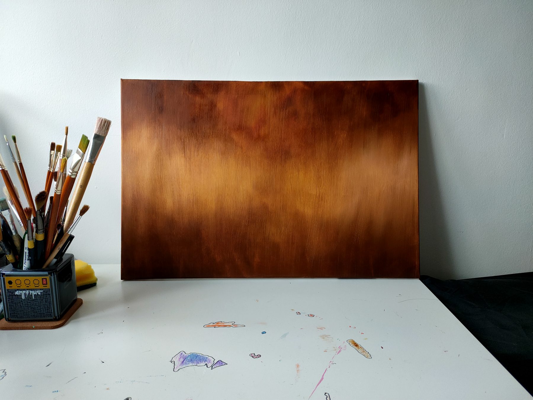 A wide field of copper and amber, worked to an atmospheric glow.